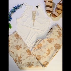 DONNA DEGNAN floral satin summer trousers casual